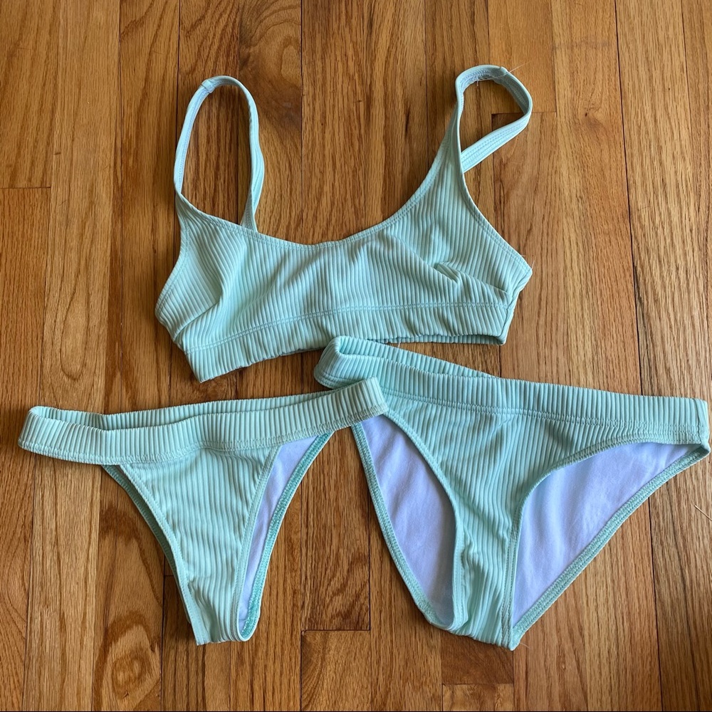 ASOS Three piece turquoise ribbed bikini set